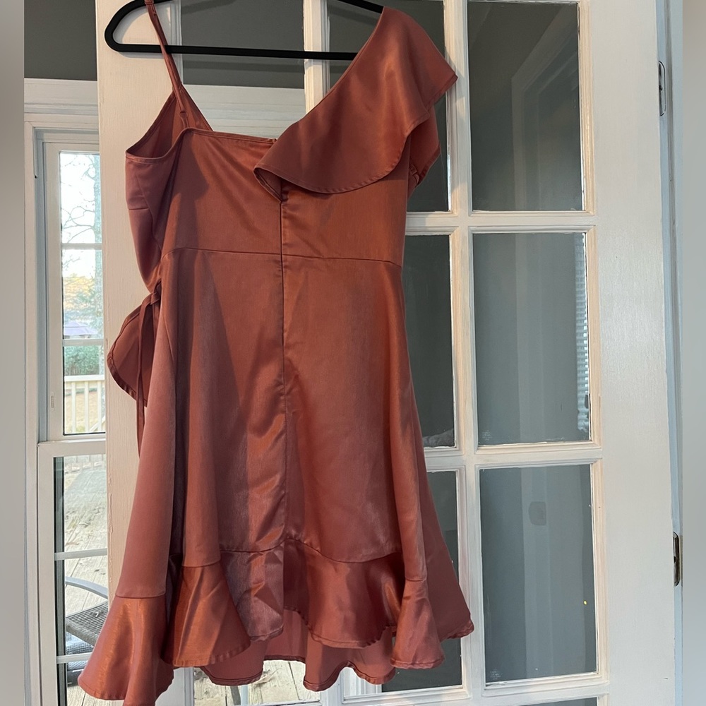 Jack by BB Dakota Blush Pink Satin Ruffled Mini Dress - Picture 7 of 8